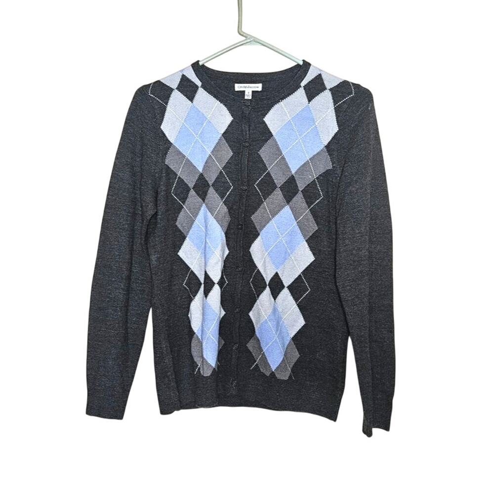 Croft & Barrow Size Small Argyle Print Grey Gray Blue White Sweater